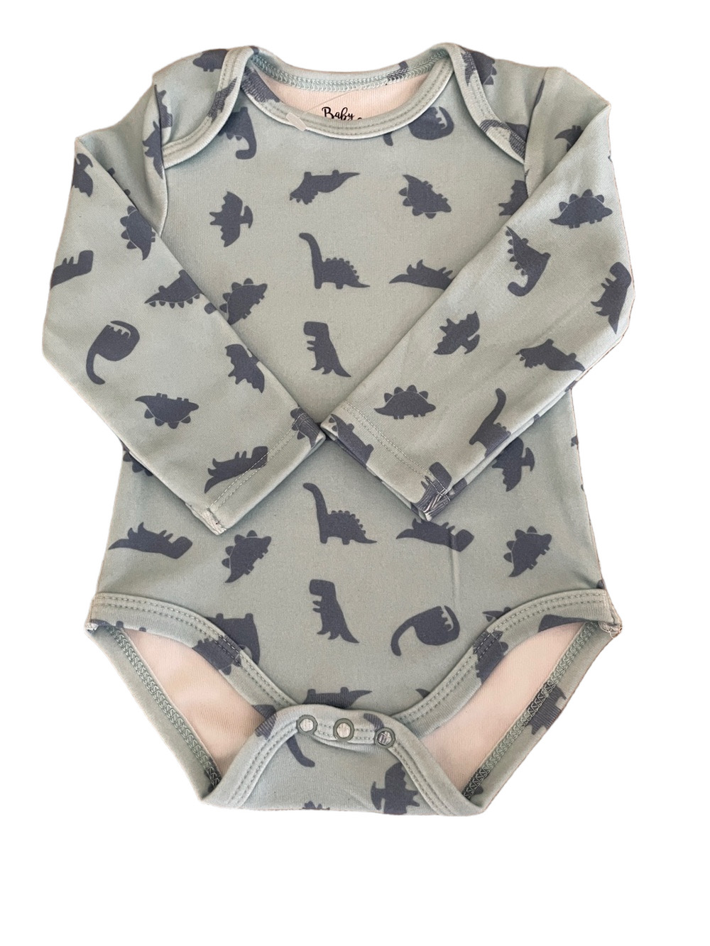 Baby Essentials Long-Sleeve Dinosaur One-Piece Bodysuit - Light Blue 6 Mo.